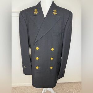 US NAVY vintage Black Pea Coat with Gold Accents size 41R